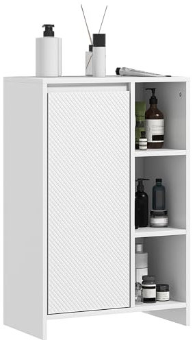 HOMCOM Armario Alto Columna Auxiliar de Baño Armario con Puerta 3 Estantes Abiertos Antivuelco Estilo Moderno 53x30x80 cm Blanco
