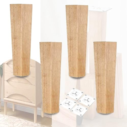 4 Stück Massivholz Ersatz Tischbeine aus Eiche Holz Möbelfüße,DIY Metall TV-Ständer Möbelbeine Sofafüße,für Sofa, Kommode und Schrank (30cm)
