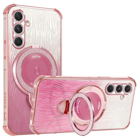 YUEQIAN Glitter Case for Samsung Galaxy A54 5G, Ultra Thin Bling Sequins Ring Stand Women Girls Case, Sparkle Transparent Soft TPU Magnetic Holder Shockproof Cover. Pink