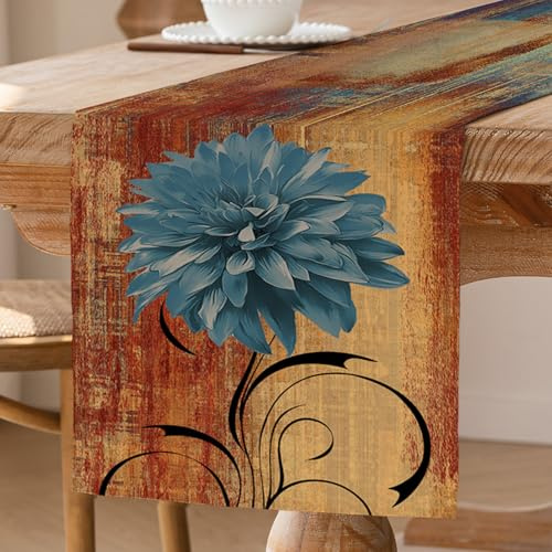 ViaElayu Camino de Mesa Colorido Retro Flores Decoración de Mesa Camino de Mesa de Granja Rústico Pintura al óleo Mantel Decorativo 40 x 140 cm para Cocina Cafetería Fiestas Bodas