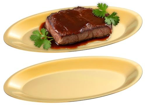 SANQIAHOME Klassischer Speiseteller aus Edelstahl, eiförmig, 30x19cm, bruchsicher Teller für Camping, Küche, Party，Gold