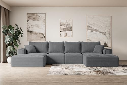 ALTDECOR Ecksofa mit Schlaffunktion U-Form Sierra-U-S 349x161x87 - Dunkelgrau