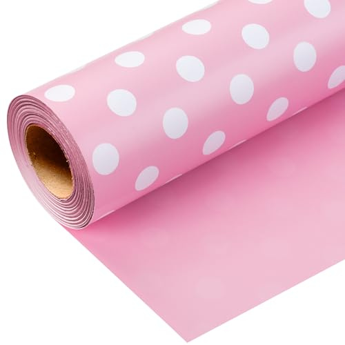 Wikadlik Geschenkpapierrolle mit weißen Punkten, 43 cm x 10 m, rosa Geschenkpapier für Geburtstag, Valentinstag, Muttertag, Vatertag, Hochzeit, Abschlussfeier, Weihnachten