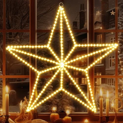 Quntis 50cm Julstjärna Fönsterljus Nätdriven – 282 LED Superljuv Dekoration