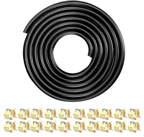 AKINSTER Tuyau de carburant 5 mm, 2,4 m, pour tondeuse à gazon, voiture, moto, scooter, en caoutchouc synthétique, 20 colliers de serrage inclus