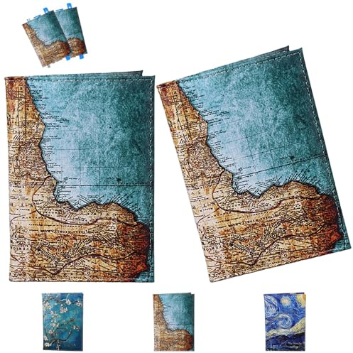 LaresDay 2 Mode Stück Schön Reisepasshülle，Passport Cover Hülle mit Blocke für Kreditkarten Personalausweise Reisedokumente, Kunstleder Reisepass Organizer mit Gepäckanhänger，Reisezubehör (map)