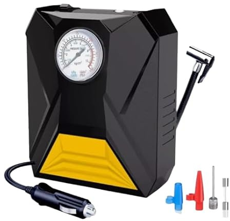 Electric Car Tyre Inflator 12V 150PSI – Portable Air Compressor Pump with Pressure Gauge & LED Light – Fast Pointer Tyre Pump with 4 Nozzles for Car, Bike, Motorcycle, Balls (Black)