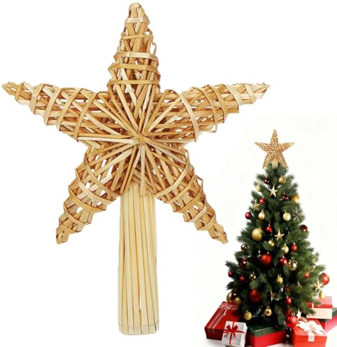 Weihnachtsbaum Stern Spitze, Stern Christbaumspitze aus Stroh 20×30.5cm, Strohsterne Christbaumkronenstern, Natur Stroh Baumspitze, Strohstern zur Dekoration der Baumspitze Weihnachtsdeko