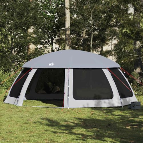 Carpa para Piscina, Material Poliéster 185T con Revestimiento PU y Postes de Fibra de Vidrio, Doble Techo Desmontable y Paredes de Malla, Impermeable y Antimosquitos, Color Gris,690x690x280cm