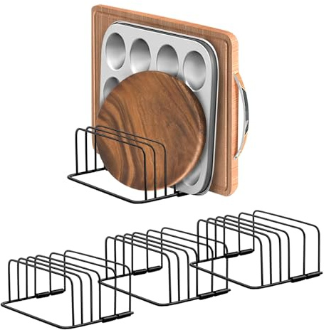 MOAMUN 3 Pièces Support Planche a Decouper, Range Couvercle Métallique à 5 Emplacements, Range Assiette Rangement Assiette pour Placard De Cuisine, Comptoir, Organiseur pour Ustensiles De Cuisine