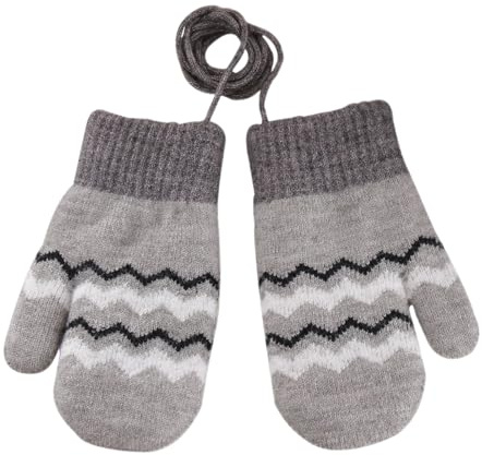 1-4 Jahre Kinder Winter Hängende Halshandschuhe Fäustlinge Baby Jungen Mädchen Fleece Warme Fausthandschuhe mit Band Kleinkind Verdicken Welle Strickhandschuhe mit Schnur für Spielen Laufen Skifahren