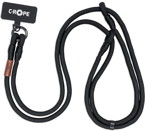 C-Rope Handykette zum Umhängen universal | Handyband ohne Hülle | Lanyard mir Adapterkarte geeignet für alle Smartphones - Schwarz