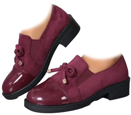 HESYSUAN Mocasines cómodos sin cordones para mujer con lazo, cómodos mocasines ortopédicos de ajuste ancho, mocasines de punta redonda, mocasines para conducir y caminar, rojo vino, 38 EU