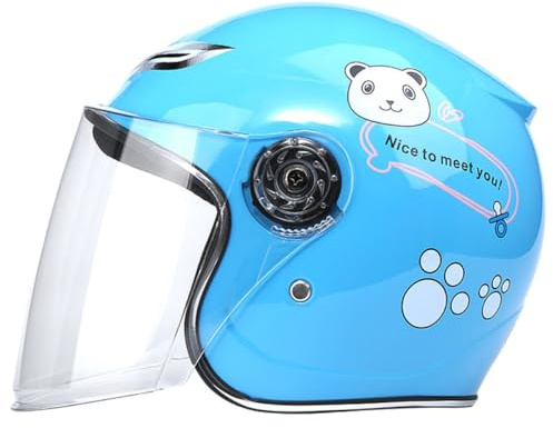 Mikinona Casque Garçon et Filles à Motif Dessin Animé Bleu Ciel Casque de Vélo Intégral Grosse Visière Transparente Protection Légère en Polypropylène pour Patinage Cyclisme et