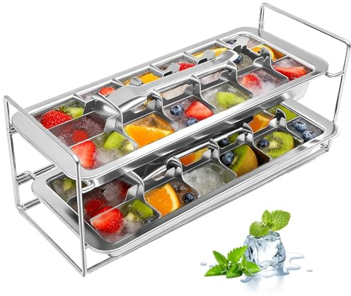 2 Layer Metal Ice Cubes Tray 28.5×11×3 cm, 36 Slot Stainless Steel Ice Cube Mould with Easy Release Handle, Stackable Freezer Moulds for Soup, Milk, Fruit Puree and Wine