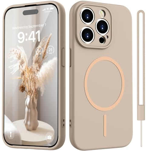 HGH Magnetisch Hülle für iPhone 15 Pro 6,1 Zoll Kompatibel mit Magsafe [Matt Einfarbig], Upgraded Kameraschutz Seidenweich Berührung Anti-Fingerabdruck Hülle für iPhone 15 Pro Case, Khaki