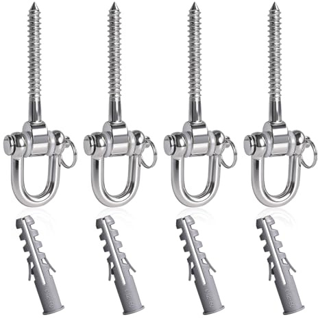 4 Gancho de Techo Resistente Giratorio, Ganchos para Hamacas Acero Inoxidable 304,Máxima 300kg,Colgante Soporte 360° Rotación con Tornillos Pesados, para Silla Colgante, Columpio, Yoga, Saco de Boxeo
