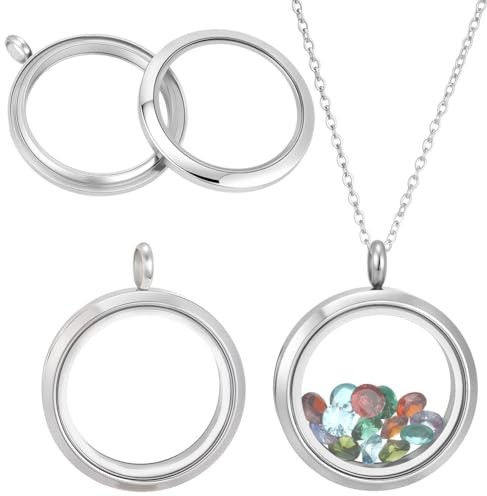 Beebeecraft 1 Schachtel Mit 2 runden Medaillon Anhängern Aus Edelstahl Mit Kristallglas Für Fotos Und Erinnerungsstücke 304mm Ideal Für Brautstrauß Schmuck Halsketten Ohrringe Schlüsselanhänger
