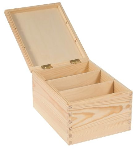 IMPWOOD FOTOBOX CD Holzkiste mit Deckel - 24x18,5x13,5 - Multifunktionaler Aufbewahrungsbox aus Holz mit abnehmbaren Fächern- Holzbox für Fotos, Briefs, Geschenken - Individuell gestaltbar