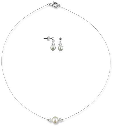 Rivelle Damen Brautschmuck Set creme Schmuckset kristall Perlen Ohrringe Collier Kette Modeschmuck Hochzeit Geschenkbox