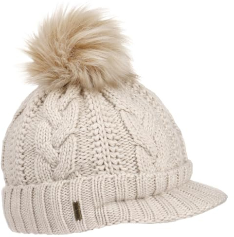 McBURN Britta Cable Knit Peak Pull On Mütze Bommelmütze Wintermütze Strickmütze Damen - Made in Italy mit Schirm, Futter, Futter Winter