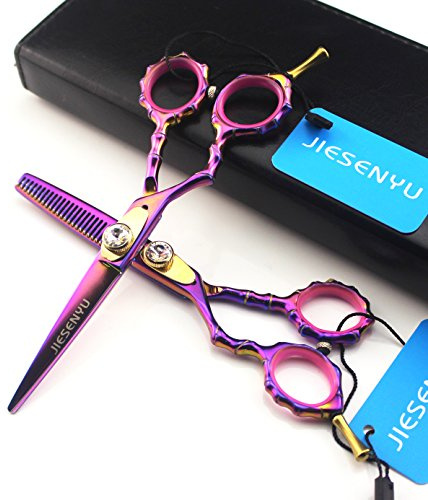 Jiesenyu - Ciseaux de coiffure professionnels pour gaucher - Multicolores - 14 cm - Ciseaux de coupe et ciseaux à effiler - Pour salon de coiffure - Ciseaux de coupe et à effiler