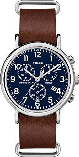 Timex Herrkronograf kvarts klocka med läderarmband, Brun slip-on-thru/blå, Band