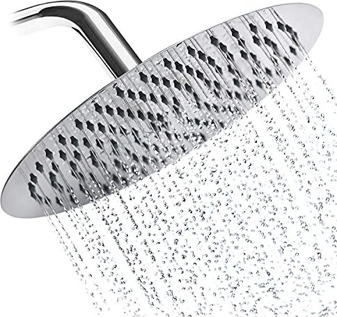 Drenky Round Rain Shower Head 8 Inch Powerful High Pressure Rainfall Shower Head Stainless Steel Replacement Adjustable with Swivel Ball Ultra Thin Ceiling Showerhead