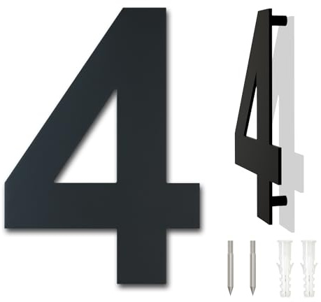 Brushed Modern House Number -6 Inch 152mm Height Black, Made of Solid 304 Stainless Steel, Floating Appearance and Easy to Install (Number 4 Four)