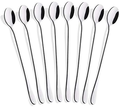 Hiware 8-Piece 9-Inch Long Handle Iced Tea Spoon, Coffee Spoon, Ice Cream Spoons, Stainless Steel Cocktail Stirring Spoons