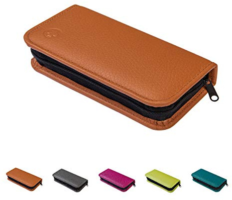 Homöopathische Taschenapotheke für Globuli, leer, Globuli-Tasche für 24 Globuli-Röhrchen (Glas), handgemacht aus echtem Leder (cognac-braun)