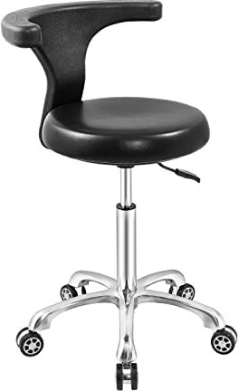 Rollhocker, Arbeitsstuhl, verstellbar, mit Rollen und Rückenlehne, strapazierfähig, für Büro, Küche, Mediziner, Zahnarzt, Laden, Labor und Zuhause, Schwarz