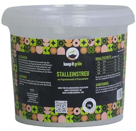 keep it grün Premium Stalleinstreu (5kg) aus Pflanzenkohle & Urgesteinsmehl | optimal für Hühner & Pferde - natürliche Geruchsbindung - verbessert Stallhygiene - reicht für 16m² Stallfläche