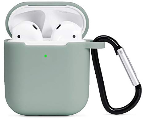 AKABEILA Hülle Case für Apple AirPods 2 & 1 Silikon Schutzhülle Front LED Sichtbar Kabelloses Laden Flüssiges Silikon Gehäuseabdeckung Air Pods Schutz Hüllen Karabiner, Grün