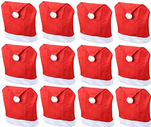 Novaliv 12er Set Stuhlhussen Weihnachten I Rot I Nikolausmütze I Stuhlbezug Weihnachten Deko Weihnachtsmütze Stuhlüberzieher Bezug Stuhl