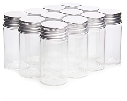 25PCS 25ml Bouteilles en Verre Clair Bouteille De Bonbons avec Aluminium Vis Top Vide Bocaux Échantillons Flacons pour Épices Herbes Petits Articles Stockage
