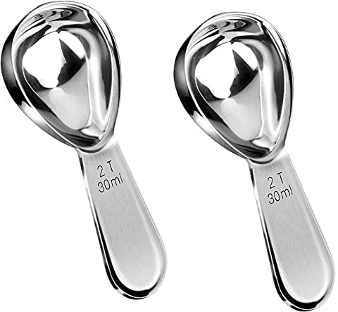Xducom 2 cucharas medidoras de café de acero inoxidable 18/8, cucharadas de café de 2 cucharadas para café molido, té (plata)