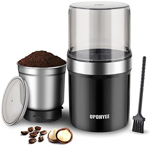 Kaffeemühle Elektrisch 350W Kaffeemühle Füllmenge 120g mit Leistungsstarke Edelstahlklinge Getreidemühle mit Sicherheitsschloss für Kaffeebohnen Pesto Gewürze Nüsse Zucker Kräuter Getreide,Schwarz
