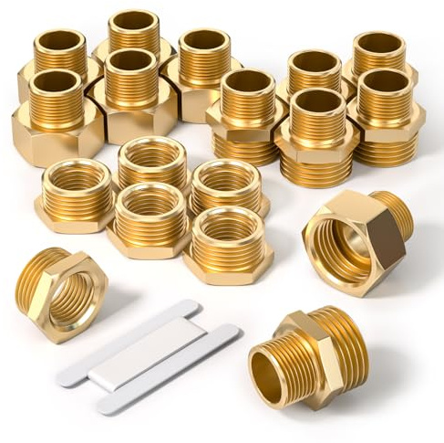 Bwintech 18 Pcs 1/4 to 3/8 Female & Male BSP Thread Brass Hex Nipple & Reducer & Bushing Connector for Pipe Connecting Conversion