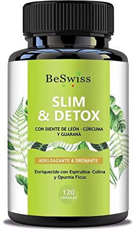 Slim Detox adelgazante potente - Anticelulítico reductor, drenante diurético para vientre plano mujer y hombre. Pastillas para pérdida de peso y retención de líquidos. Adelgazar rápido - Quemagrasas.