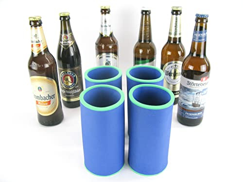 4 hochwertige Qualitätskühler aus 5-6 mm dickem Neopren für 0.5L Flaschen in der Farbe Blau (4x blaue Flaschenkühler)