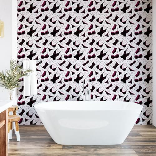 ABAKUHAUS Retro abziehbare & klebbare Tapete für Zuhause, Lingerie Women`s Fashion, selbstklebendes Wohnzimmer Küchenakzent, 33 cm x 250 cm, Schwarz Fuchsia Weiß