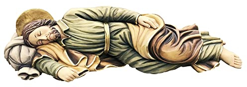 JS Garten Deko Heiligenfigur Heiliger Josef liegend, schlafend L 15 cm Josef Holzfigur Statue aus Ahornholz von Dolfi