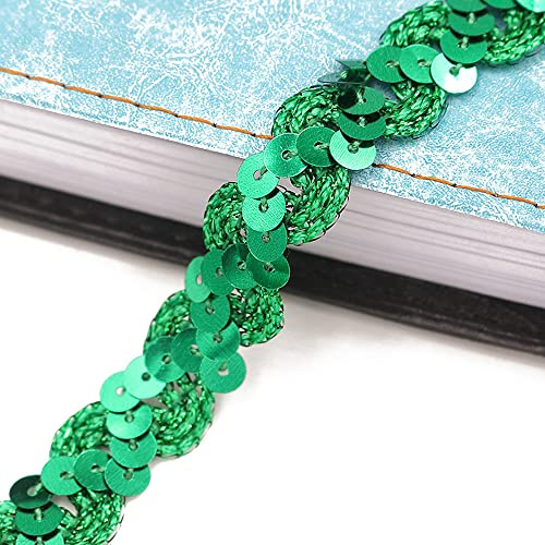 Wambere 5m*6mm Pailletten Bänder Farbiges Glitzer Paillettenband Borten Rolle,Paillettenbesatz Applikation Paillettenband Stretch Paillettenbesatz,für Schmuckherstellung,Bandherstellung,Kostüme,Grün