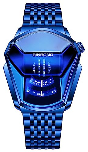 JewelryWe Reloj digital para hombre con LED binario impermeable 30 m, correa de aleación, deportivo, militar, reloj de pulsera para él y para ella, Rectangular Azul, Pulsera