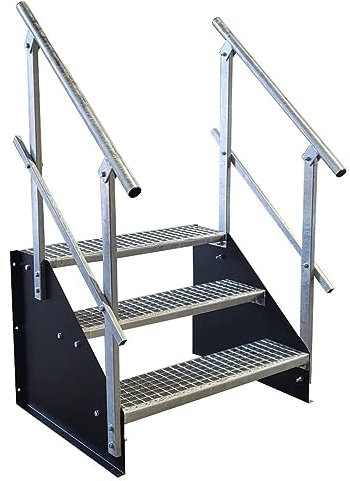 3 Stufen Standtreppe Stahltreppe freistehend Breite 60cm Höhe 63cm schwarz beidseitiges Geländer