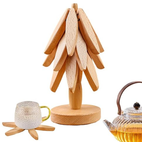 Set de dessous de verre en forme d'arbre, sets de table en bois, isolation thermique en bois, tapis isolant anti-brûlure, sous-main pour théières et casseroles chaudes