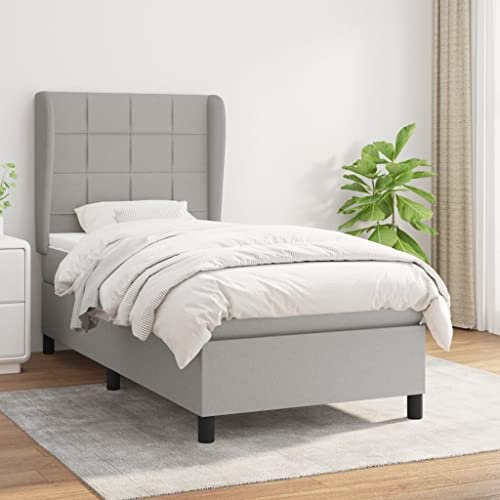 Tidyard Boxspringbett mit Matratze Polsterbett mit Lattenrost Bett Kopfteil Seniorenbett Bettgestell Bettrahmen Schlafzimmerbett Designerbett Hotelbett Einzelbett/Doppelbett Hellgrau 90x190 cm Stoff