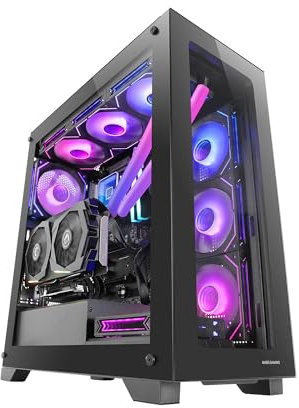 Mars Gaming MC-XP, Boîtier Custom E-ATX, Double Vitre en Verre Trempé, Refroidissement Liquide Complet, Tour Gaming XXL, PCIs Verticaux, USB 3.0, Noir
