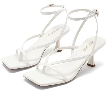 DREAM PAIRS Women's Dressy Thong Kitten Heel Sandals,White-Pu,8